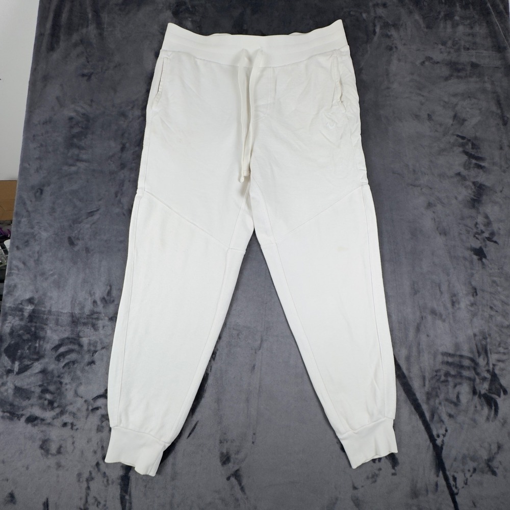 True Religion Sweatpants Mens Large White Cotton Joggers Horseshoe Logo 4437